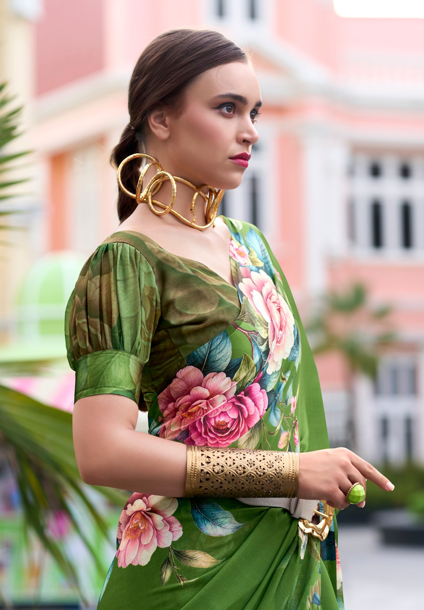 Green Designer Printed Pure Georgette Saree With Blouse