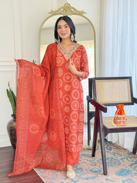 Women's Gorgeous Rayon Embroidery Straight Kurta with Pant And Dupatta Set 732