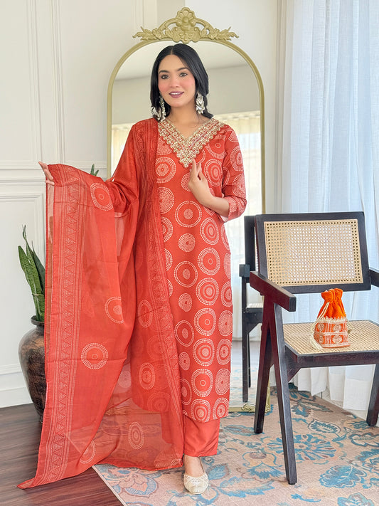 Women's Gorgeous Rayon Embroidery Straight Kurta with Pant And Dupatta Set 732