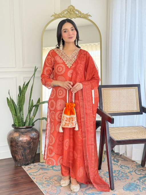 Women's Gorgeous Rayon Embroidery Straight Kurta with Pant And Dupatta Set