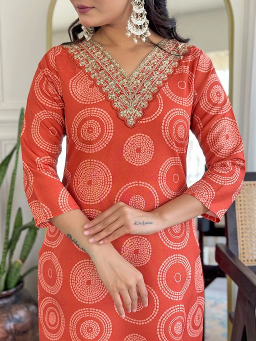 Women's Gorgeous Rayon Embroidery Straight Kurta with Pant And Dupatta Set