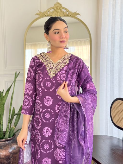 Women's Gorgeous Rayon Embroidery Straight Kurta with Pant And Dupatta Set