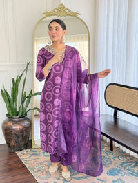 Women's Gorgeous Rayon Embroidery Straight Kurta with Pant And Dupatta Set