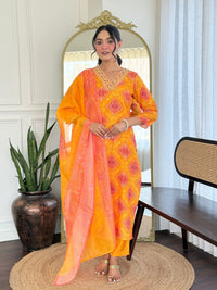 Women's Beautiful Rayon Embroidery work Straight Kurta with Pant and Dupatta Set