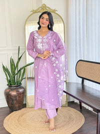 Women Beautiful Thread work Rayon Fabric with Straight Kurta, Pant and Dupatta Set 740