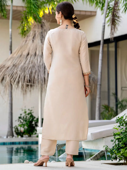 Women's Beautiful Ryon Fabric Embroidery Work Straight Kurta Pant and Dupatta Set