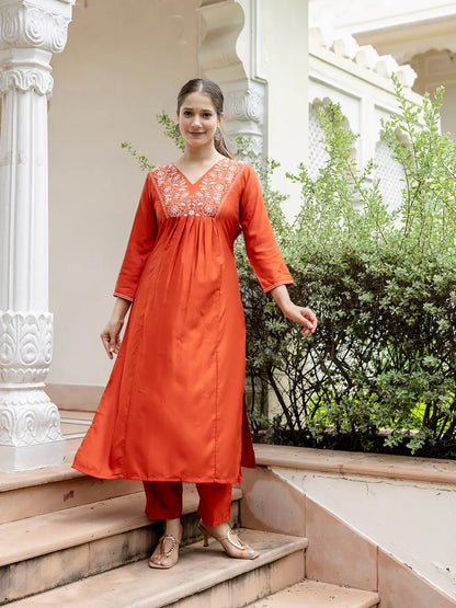 Women's Gorgeous Rayon Fabric Embroidery Work Straight Kurta Pant and Dupatta Set 748