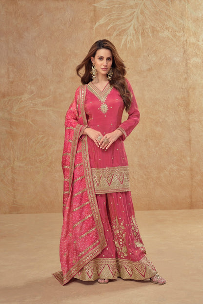 Party Wear Cosmos Silk With Sequence Embroidered Work Plazzo Set