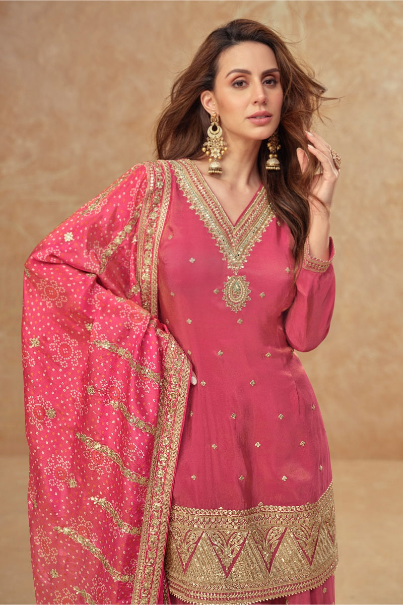 Party Wear Cosmos Silk With Sequence Embroidered Work Plazzo Set