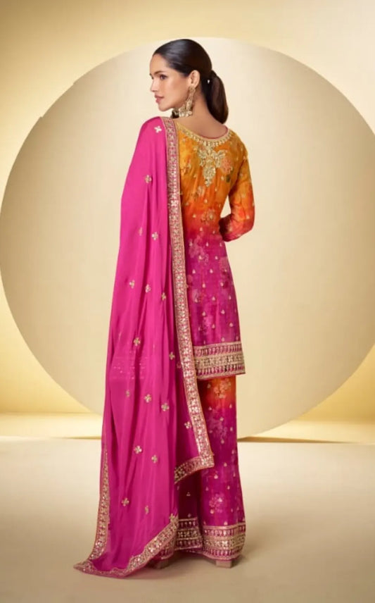 Pink Chinon Silk Readymade Suit with Sequence Work