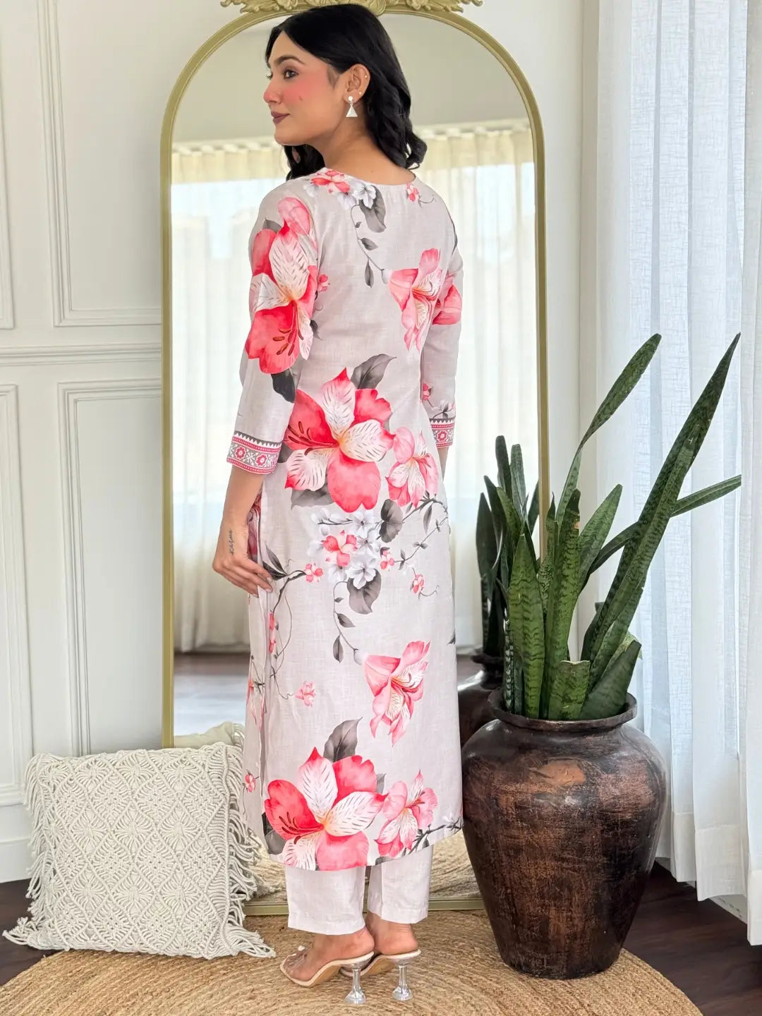 Women's Beautiful Rayon Fabric Printed Work Flared Kurta Pant and Dupatta Set 766