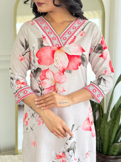 Women's Beautiful Rayon Fabric Printed Work Straight Kurta Pant and Dupatta Set 760