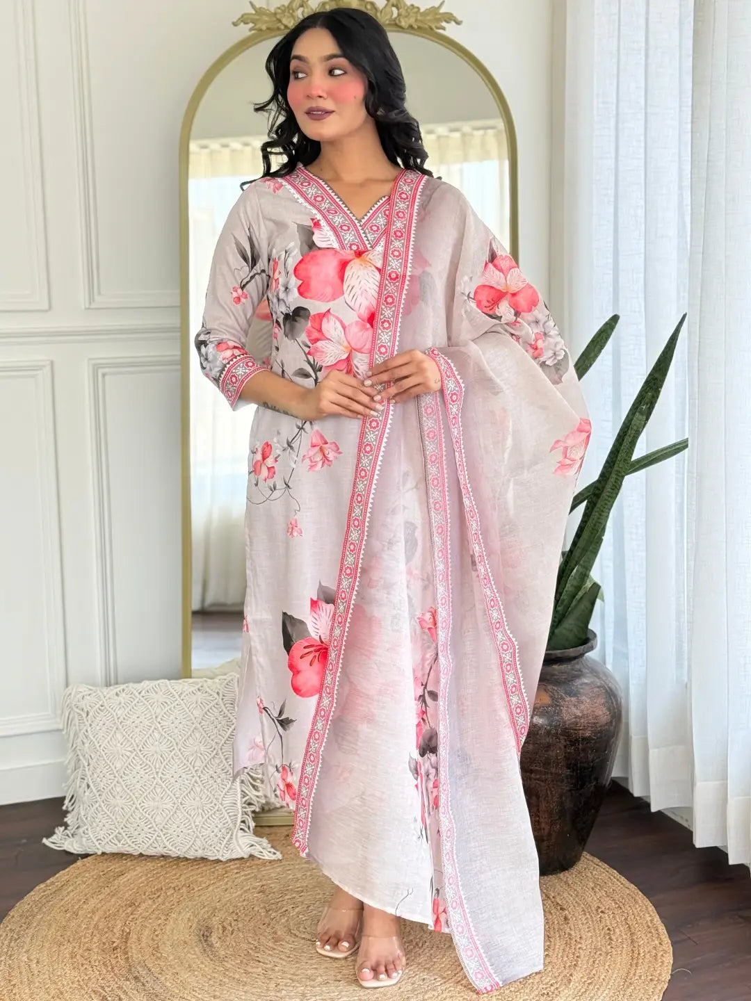 Women's Beautiful Rayon Fabric Printed Work Straight Kurta Pant and Dupatta Set 760
