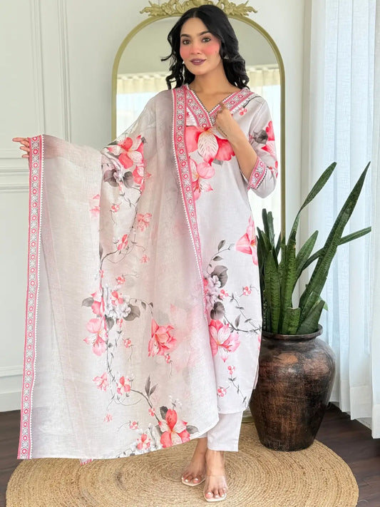 Women's Beautiful Rayon Fabric Printed Work Flared Kurta Pant and Dupatta Set 766