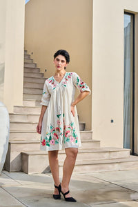 White Color Beautiful Designer Embroidery Work Cotton Fabric Tunic