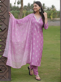 Women's Gorgeous Rayon Fabric Printed Work Straight Kurta Pant and Dupatta Set