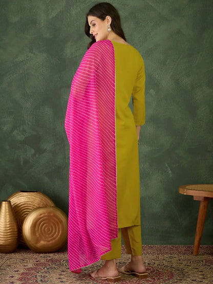 Women's Gorgeous Rayon Fabric Embroidery Work Straight Kurta Pant and Dupatta Set 782