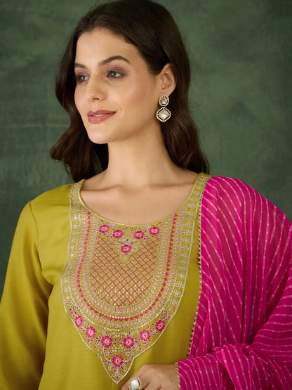 Women's Gorgeous Rayon Fabric Embroidery Work Straight Kurta Pant and Dupatta Set 782
