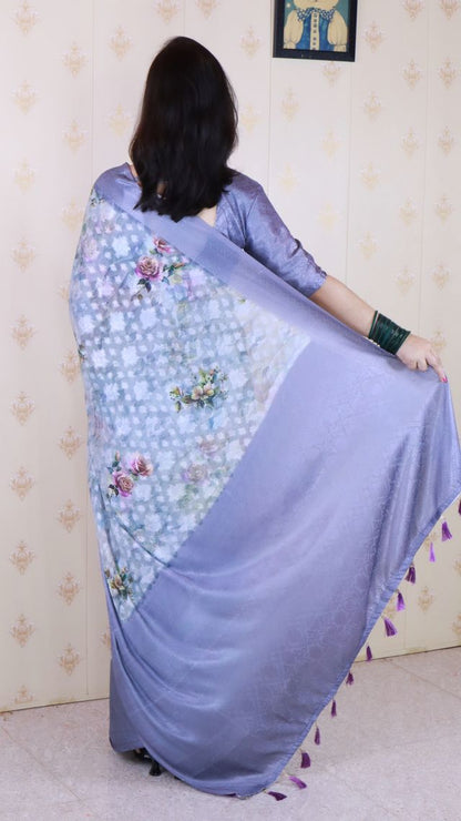 Grey Color Beautiful Partywear Ethnic Saree