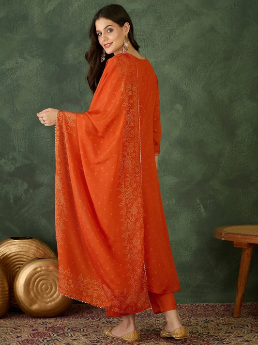 Women's Gorgeous Embroidery Chinon Fabric Flared Kurta Pant and Dupatta Set