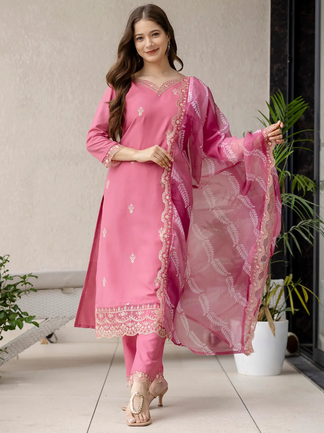 Women's Beautiful Rayon Fabric Embroidery Work Straight Kurta Pant and Dupatta Set 795