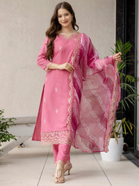 Women's Beautiful Rayon Fabric Embroidery Work Straight Kurta Pant and Dupatta Set 795