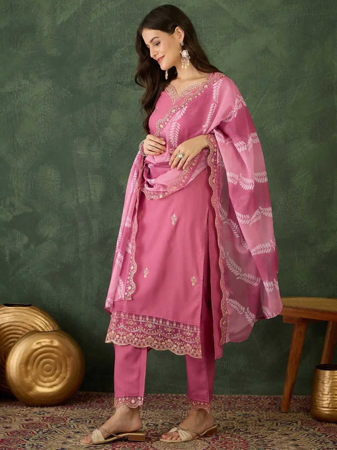 Women's Beautiful Rayon Fabric Embroidery Work Straight Kurta Pant and Dupatta Set 795