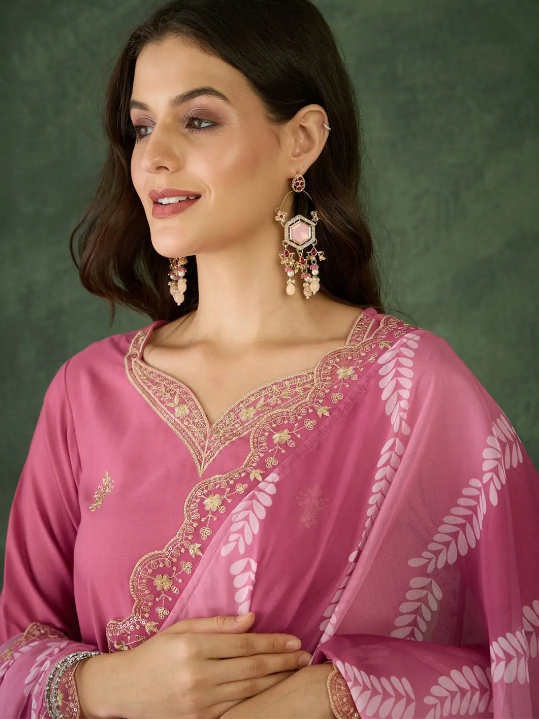 Women's Beautiful Rayon Fabric Embroidery Work Straight Kurta Pant and Dupatta Set 795
