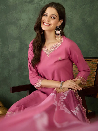Women's Beautiful Rayon Fabric Embroidery Work Straight Kurta Pant and Dupatta Set 795