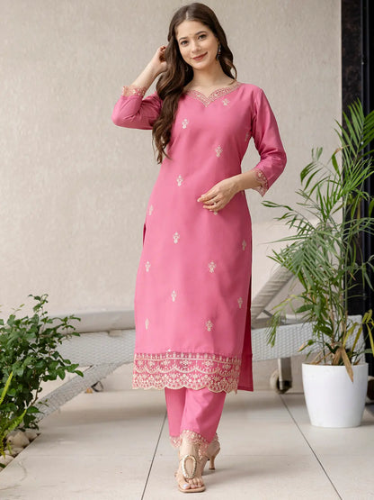 Women's Beautiful Rayon Fabric Embroidery Work Straight Kurta Pant and Dupatta Set 795