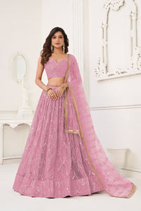 Pink Color Butterfly Net Fabric Designer Sequins Embroidered Ceremonial Lehenga Choli