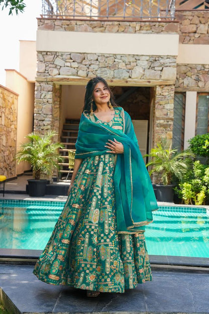 Festive gown collection with dupatta Green