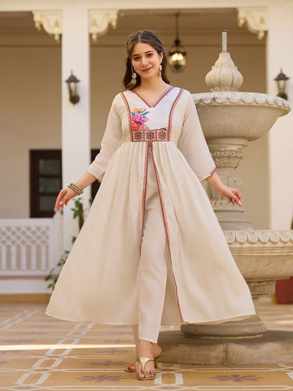 Off White Color Silk Fabric Ceremonial Readymade Kurta Set with Dupatta