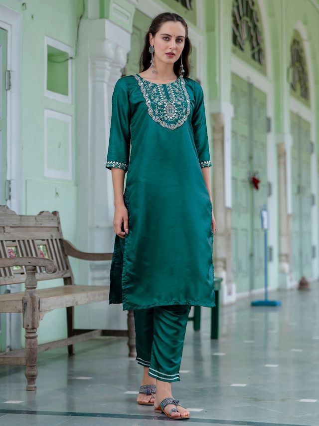 Rama Color Designer Embroidered Silk Blend Ethnic Festive Special Suit