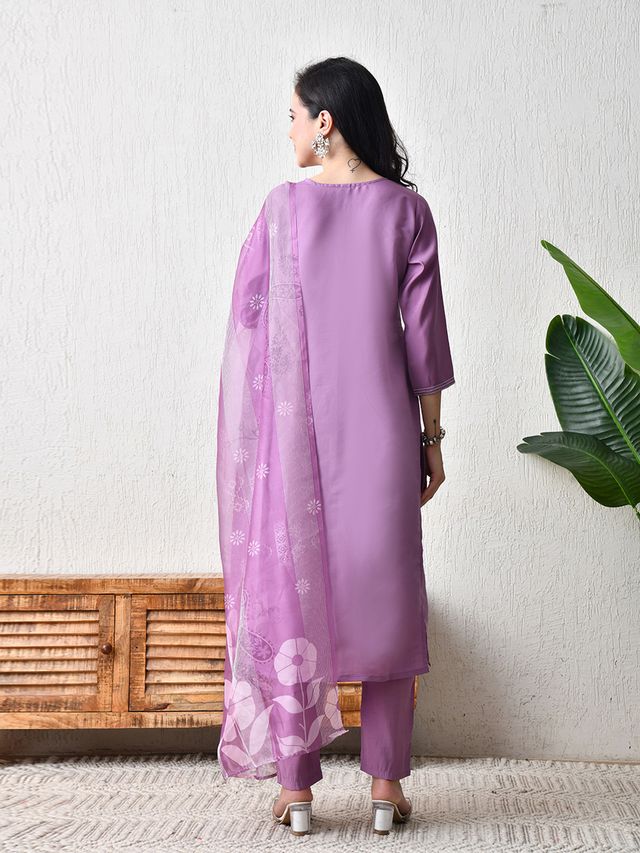 Purple Color Roman Silk Fabric Designer Partywear Readymade Suit