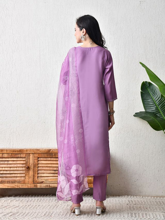 Purple Color Roman Silk Fabric Designer Partywear Readymade Suit