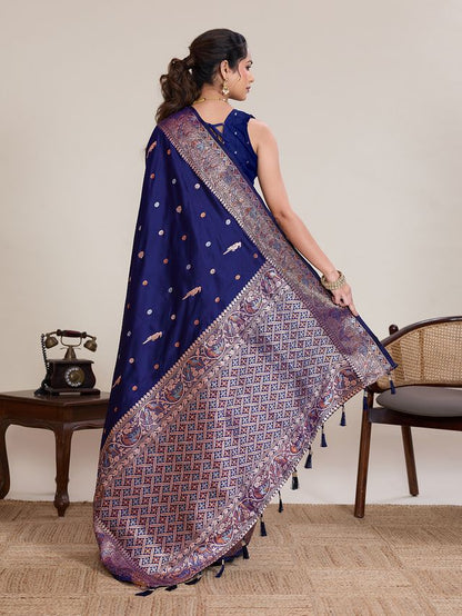 Blue Color Designer Woven Work Graceful Partywear Saree
