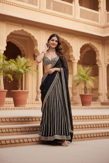 Turquoise Designer Lehenga with Dupatta – Indian Ethnic Wear HKV-003590 BLACK