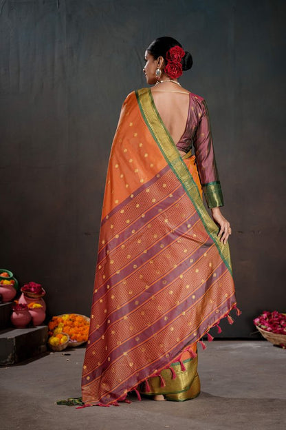 Orange Color Graceful Art Silk Fabric Woven Jacquard Designer Saree