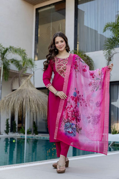 Magenta Color Beautiful P V Chanderi Fabric Designer Ceremonial Readymade Suit
