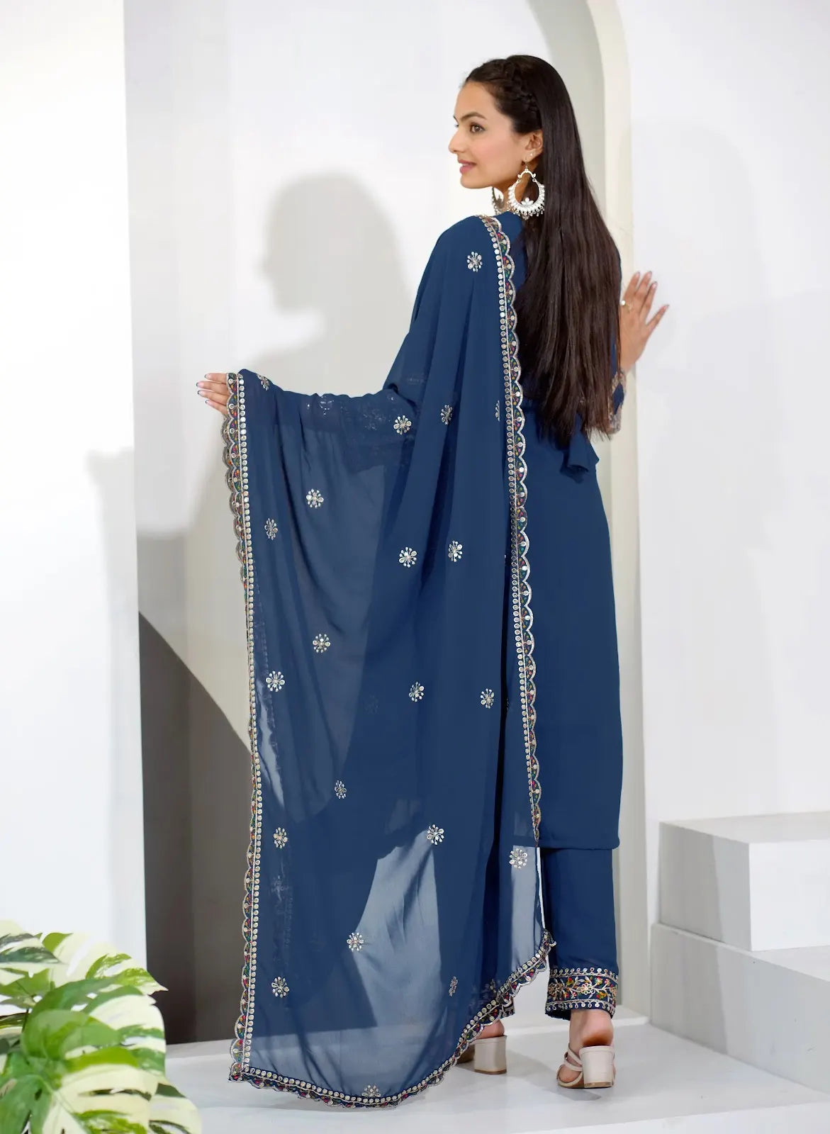 Women's Beautiful Embroidery Fox Georgette Fabric Straight Kurta Pant and Dupatta Set 95
