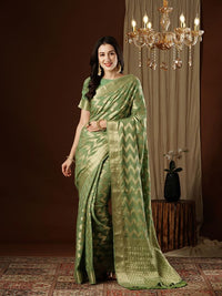 Pista Color Beautiful Woven Ethnic Georgette Fabric Ceremonial Saree