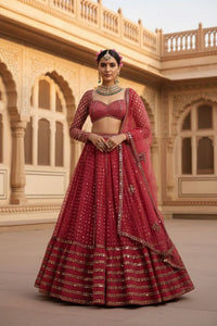 Embroidered Wedding Lehenga Set for Women HKV-003380 RED