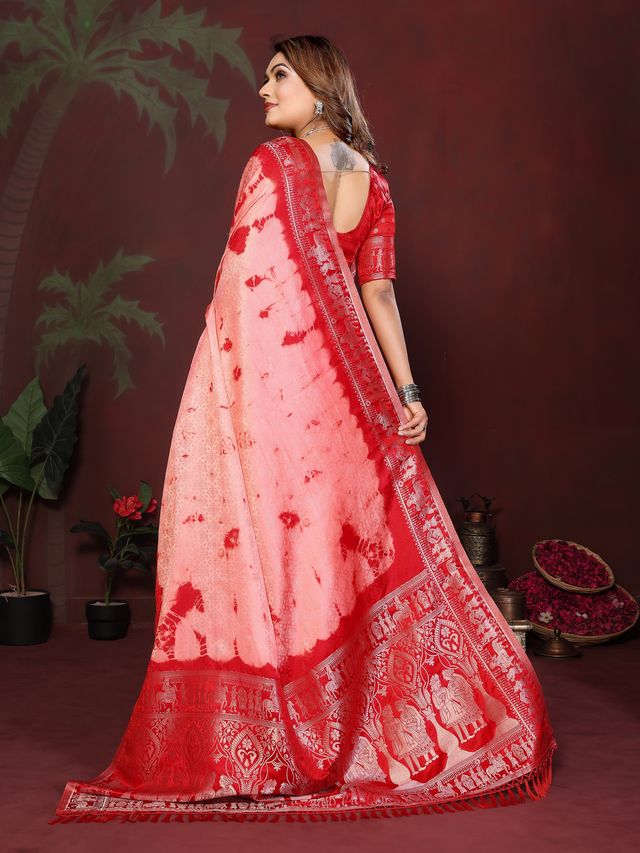 Red Color Satin Silk Fabric Saree For Ethnic Indian Looks