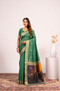 Parrot Green Color Banarasi Silk Saree For Festive Ethnic Saree