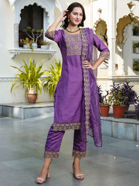 Purple Color Designer Embroidered Silk Blend Ethnic Festive Special Suit