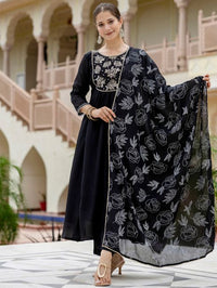 Women Beautiful Embroidery work Chinon Fabric with Flared Kurta, Pant and Dupatta Set