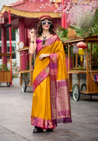 Mustard Designer Weaving Pure Silk Saree With Blouse
