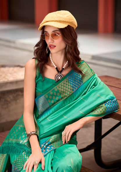 Light Green Designer Weaving Pure Silk Saree With Blouse