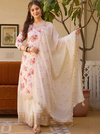 Women's Gorgeous Embroidery Georgette Fabric Straight Kurta Palazzo and Dupatta Set